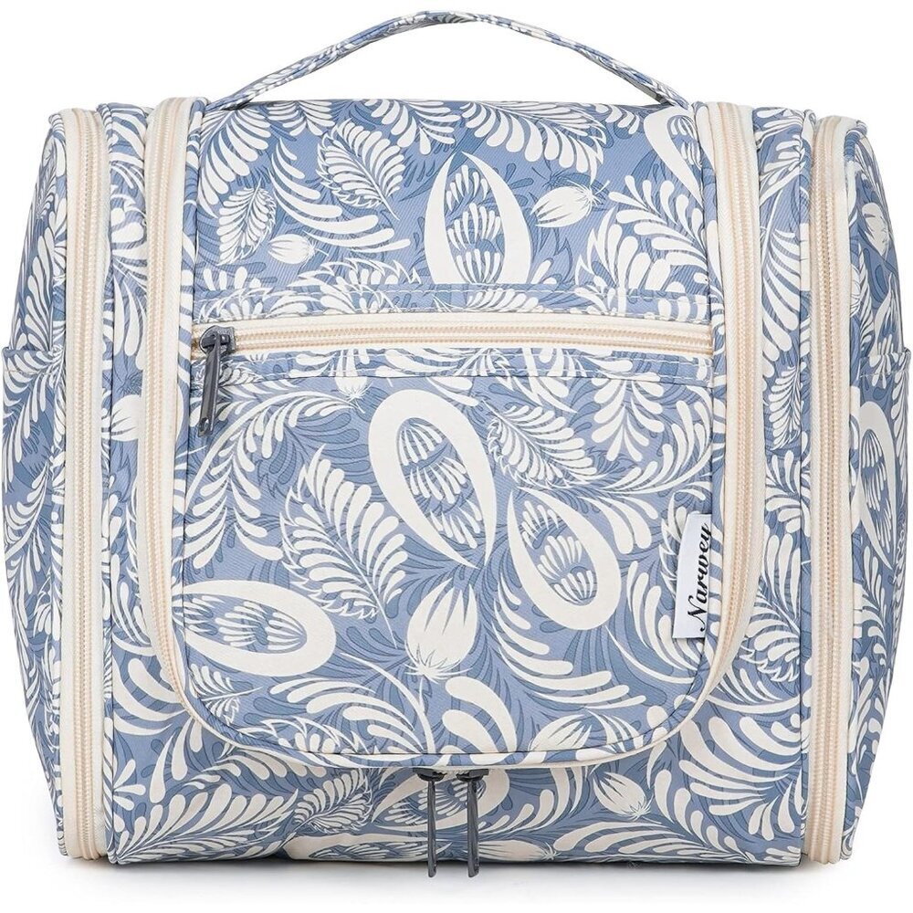 Narwey Hanging Toiletry Blue Bag for Women, Large Travel Makeup & Cosmetic Bag